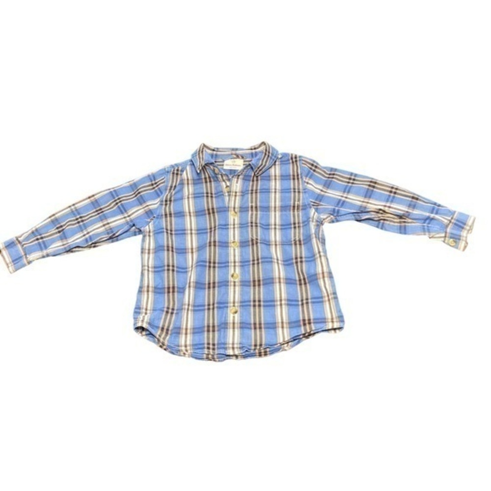 Hanna Andersson Blue Plaid Lightweight Button Down Boy Shirt Size 100